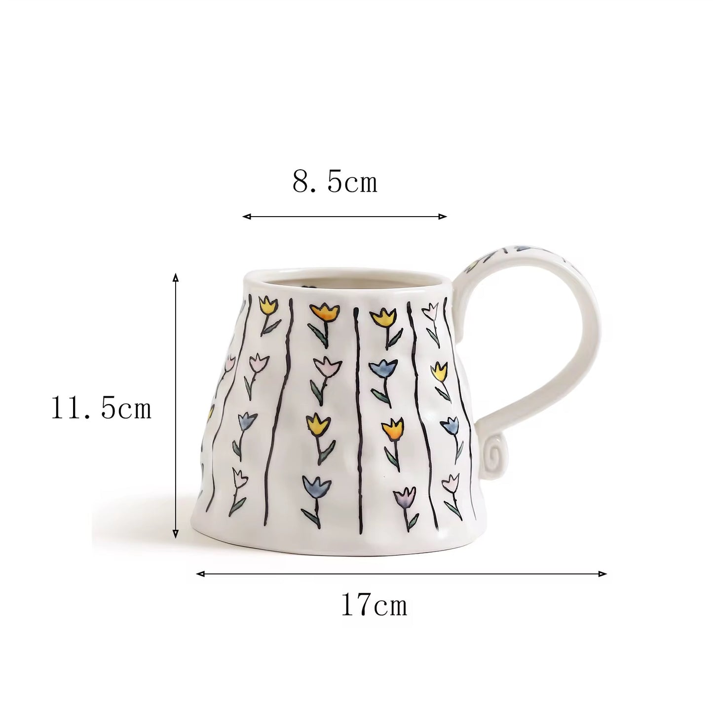 Large Hand-Drawn Ceramic Mug | Floral Coffee & Tea Cup | ARIKA