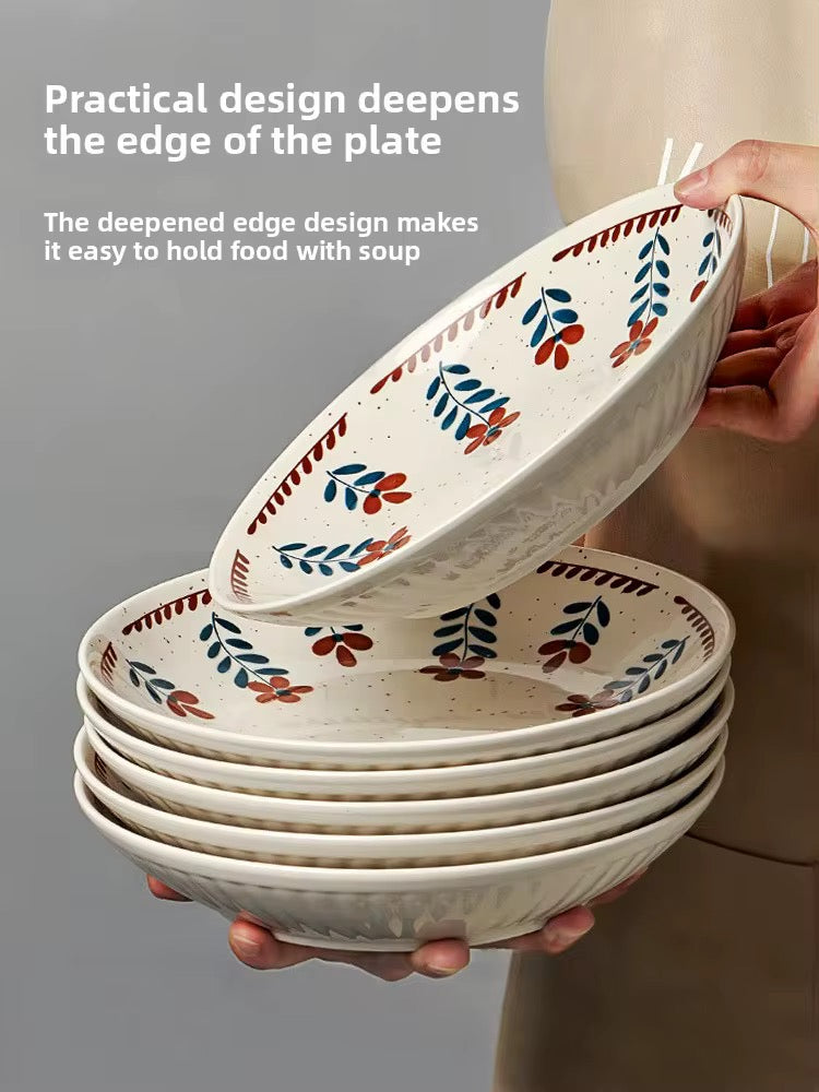 8-Inch Handcrafted Ceramic Disc Plate – Floral Design, Durable & Stylish Tableware