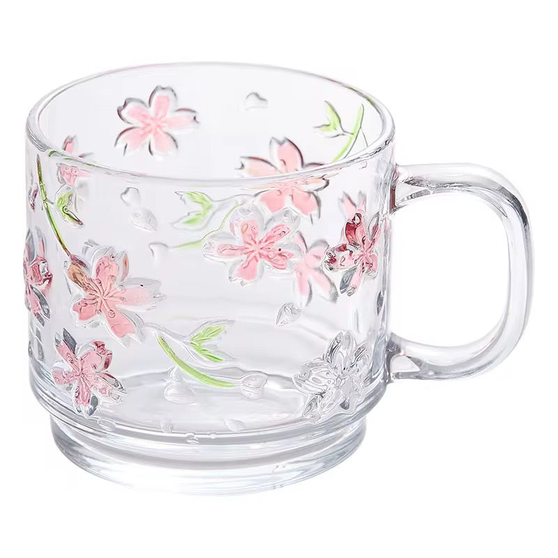 Cherry Blossam Glass Mug – Clear Glass Cup for Coffee & Tea