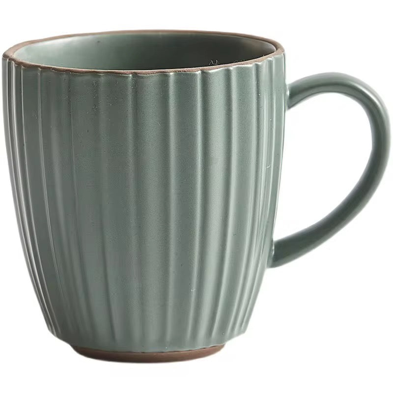 Green Minimal Ribbed Ceramic Coffee Mug | ARIKA