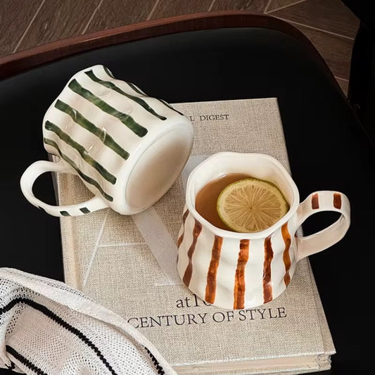 Modern Strip design Daily Coffee & Tea Mugs | Set of 2 | ARIKA
