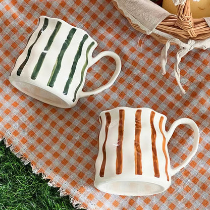 Elegant Brown Striped Ceramic Mug | Artisan Glazed Tea & Coffee Cup
