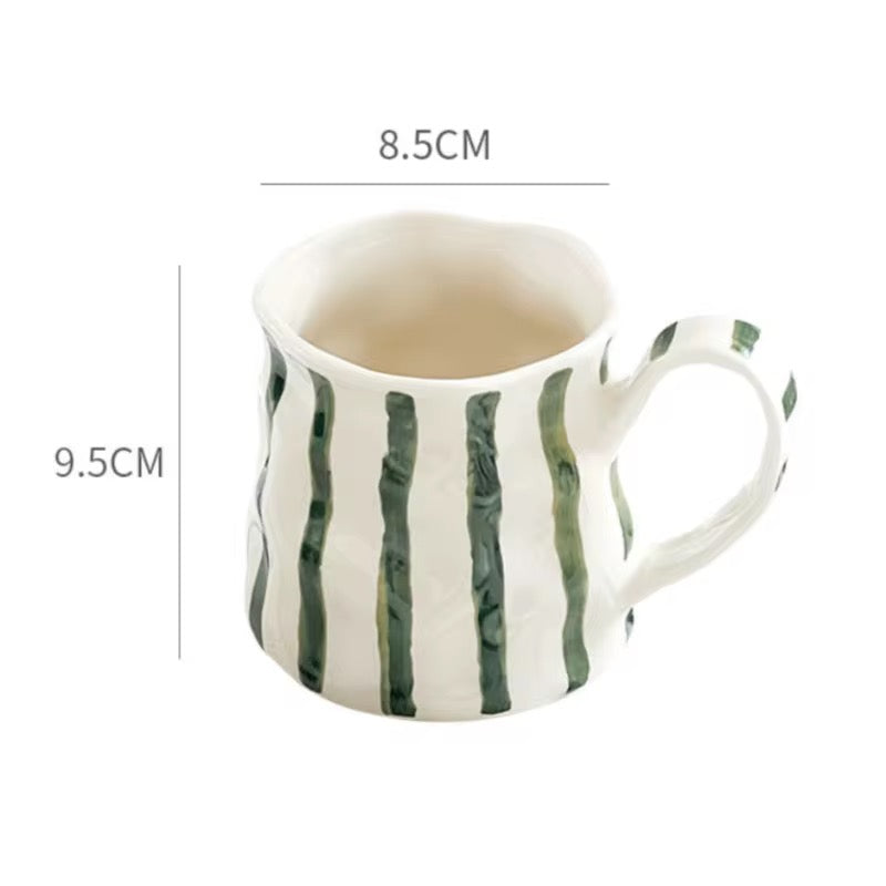 Handcrafted Green Striped Ceramic Mug | Artisan Glazed Tea & Coffee Cup