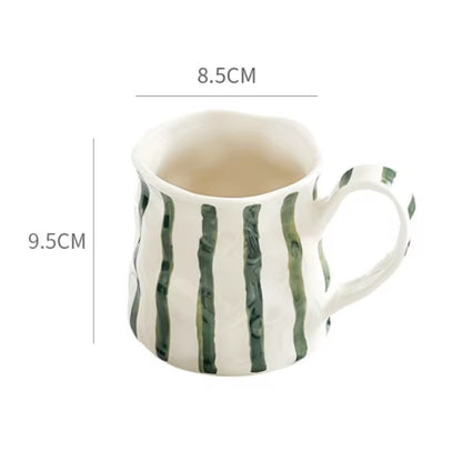 Handcrafted Green Striped Ceramic Mug | Artisan Glazed Tea & Coffee Cup