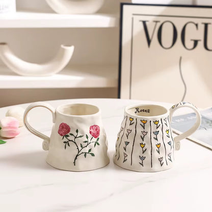 Hand-Painted Rose Ceramic Mug | Large Floral Coffee & Tea Mug