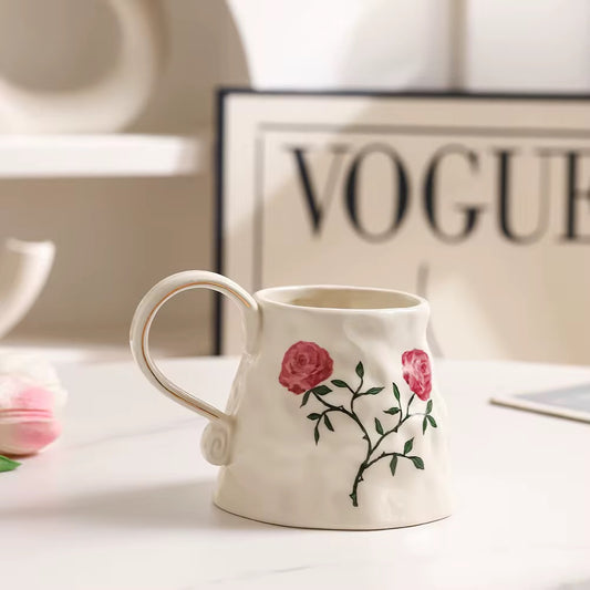 Hand-Painted Rose Ceramic Mug | Large Floral Coffee & Tea Mug