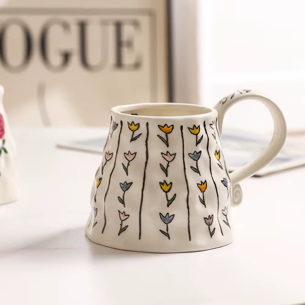 Large Hand-Drawn Ceramic Mug | Floral Coffee & Tea Cup | ARIKA