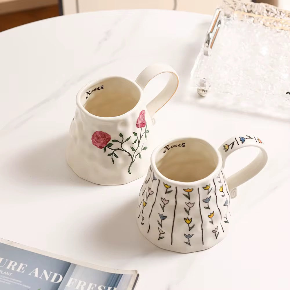 Hand-Painted Rose Ceramic Mug | Large Floral Coffee & Tea Mug