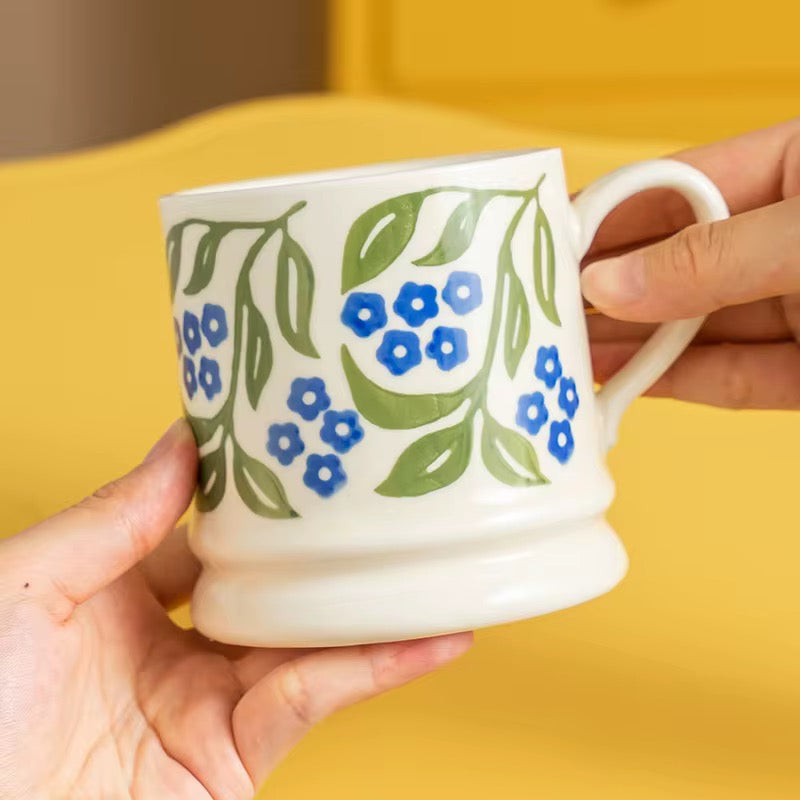 Blue Floral Ceramic Mug | Large Hand-Painted Coffee & Tea Mug | ARIKA