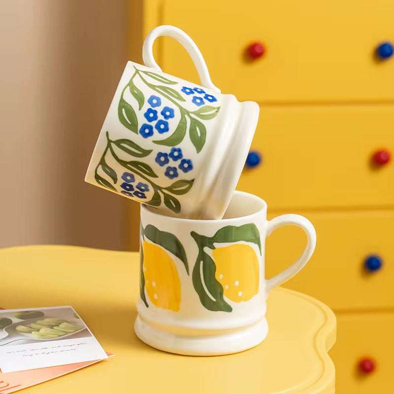 Blue Floral Ceramic Mug | Large Hand-Painted Coffee & Tea Mug | ARIKA