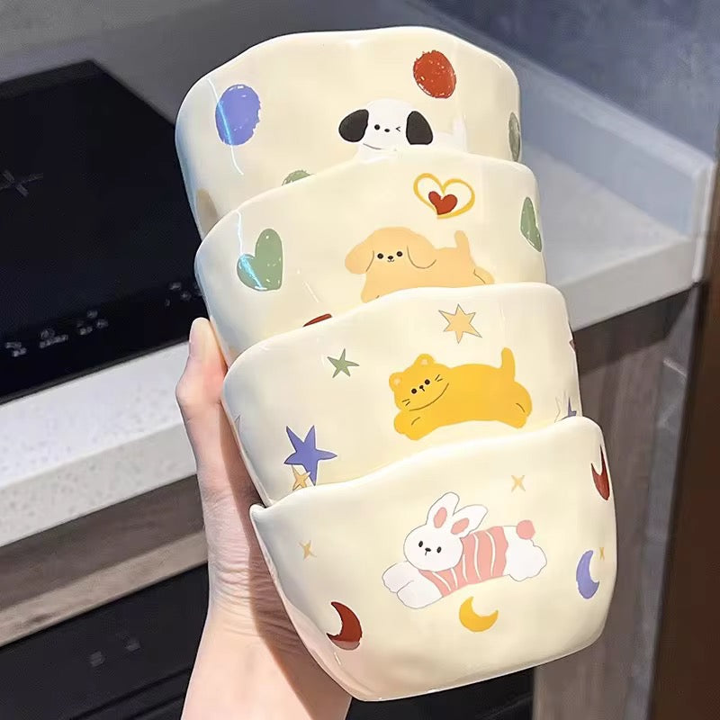 Little White Dog Ceramic Cereal Bowl | Cute 350ml Breakfast & Soup Bowl