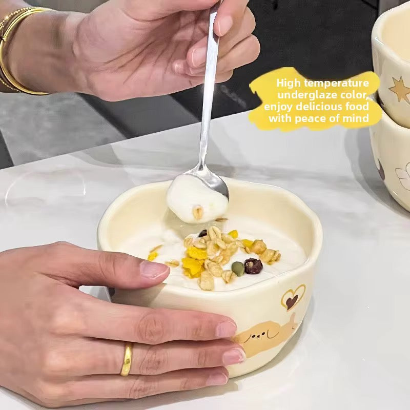 Little White Dog Ceramic Cereal Bowl | Cute 350ml Breakfast & Soup Bowl