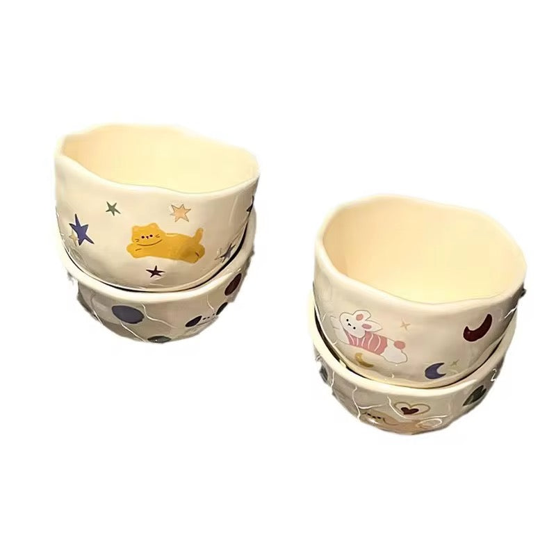 Cute Cat Print Ceramic Cereal Bowl | Cute 350ml Breakfast & Soup Bowl