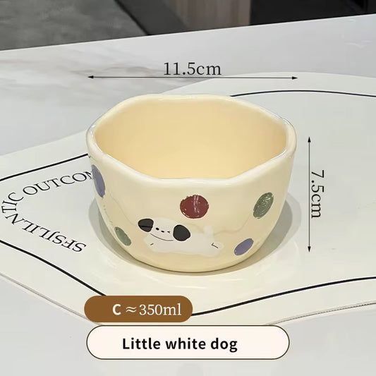 Little White Dog Ceramic Cereal Bowl | Cute 350ml Breakfast & Soup Bowl