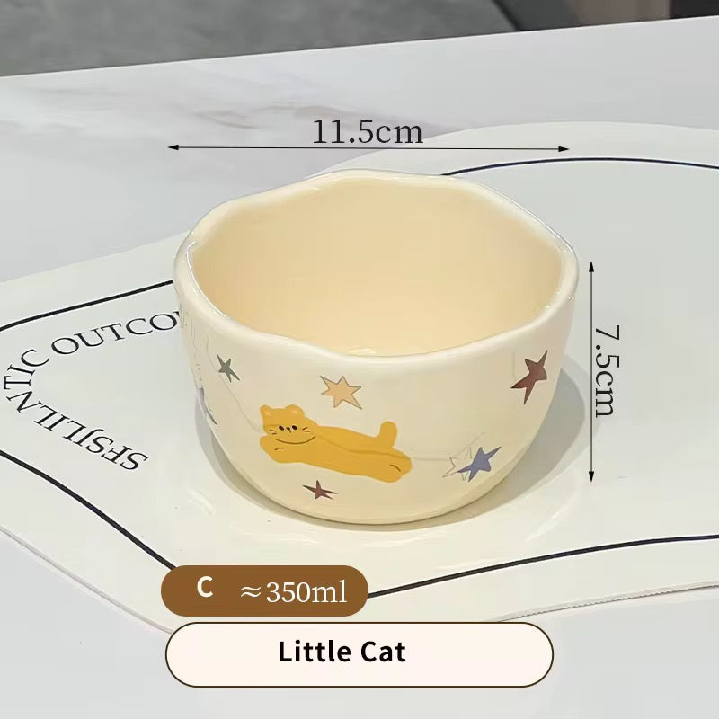Cute Cat Print Ceramic Cereal Bowl | Cute 350ml Breakfast & Soup Bowl
