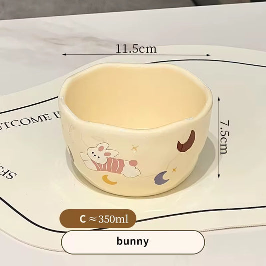 Cute Little White Rabbit Ceramic Cereal Bowl | Cute 350ml Breakfast & Soup Bowl