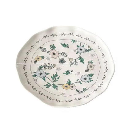 Floral Ceramic Plate – Elegant Tableware for Salad & Dessert | Eco-Friendly