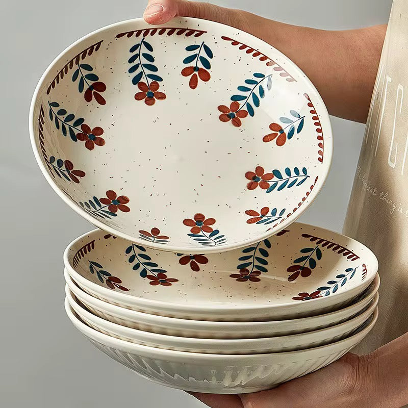 8-Inch Handcrafted Ceramic Disc Plate – Floral Design, Durable & Stylish Tableware