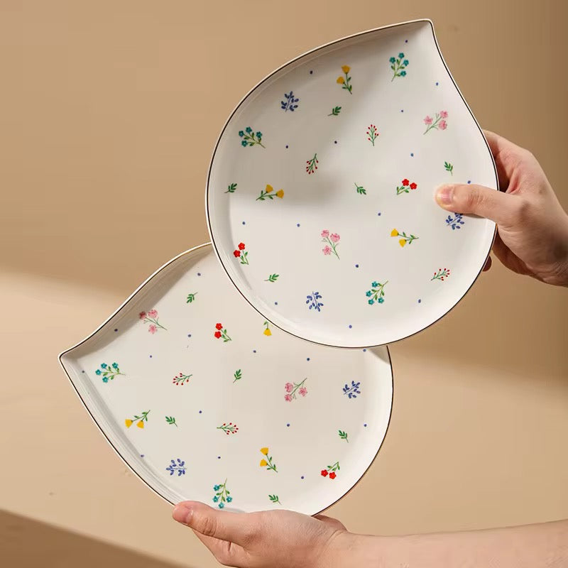 Floral Ceramic Plate with Gold Rim | Set of 2 | ARIKA