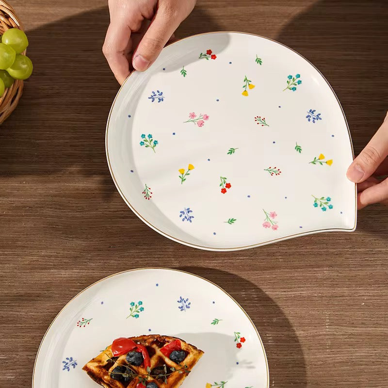 Floral Ceramic Plate with Gold Rim | Elegant Everyday Tableware