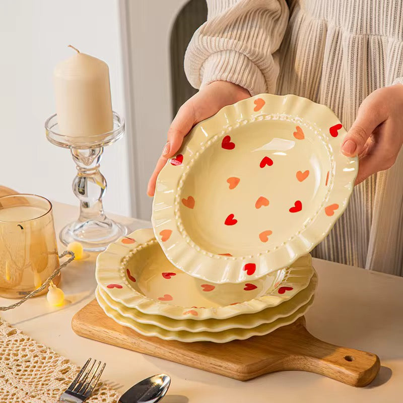 8.5 Inch Heart Print Ceramic Plate | Eco-Friendly Everyday Dinner Plate – ARIKA