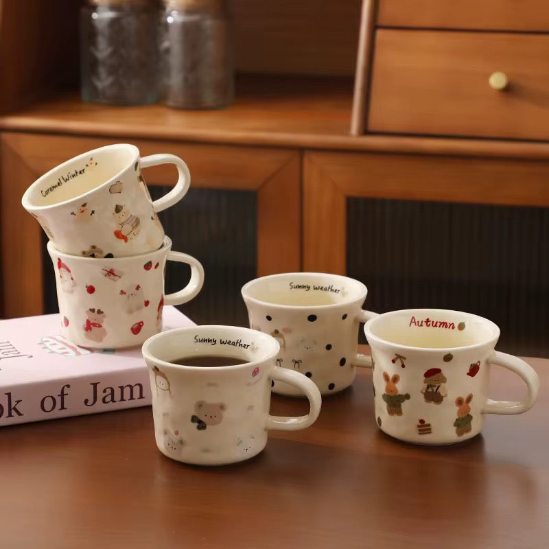 Ceramic Coffee Mug with Cute Illustrations - Winter Caramel - 350 ml | ARIKA