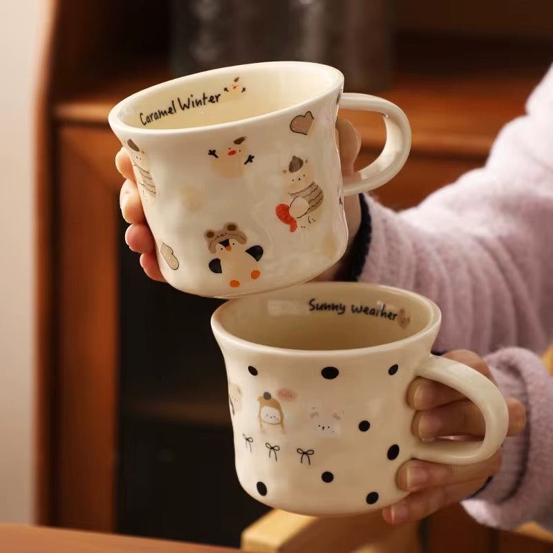 Ceramic Coffee Mug with Cute Illustrations - Winter Caramel - 350 ml | ARIKA