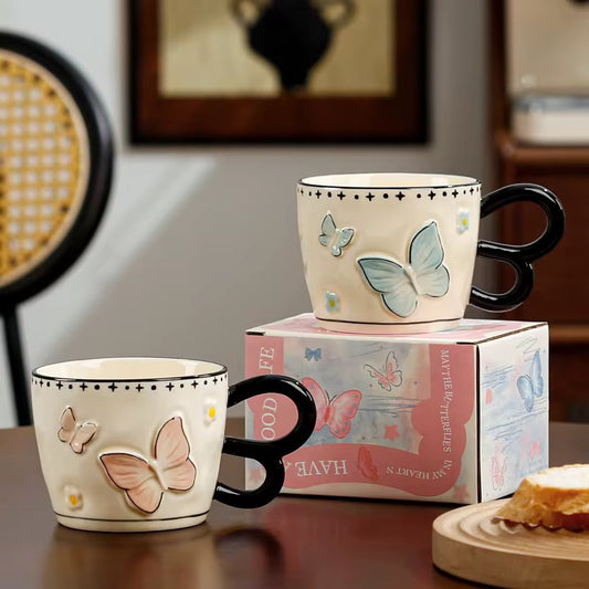 Cute Butterfly Coffee & Tea Mug with Spoon | Perfect for Gift | Set of 2 | ARIKA