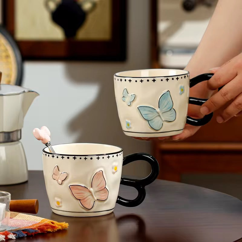 Cute Butterfly Coffee & Tea Mug with Spoon | Perfect for Gift | Set of 2 | ARIKA
