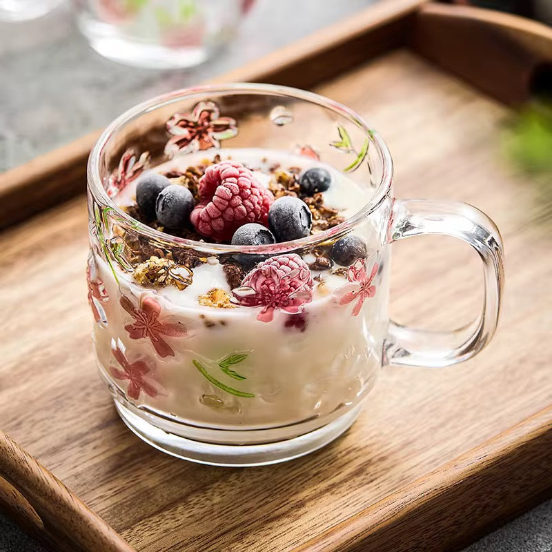 Cherry Blossam Glass Mug – Clear Glass Cup for Coffee & Tea
