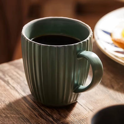 Green Minimal Ribbed Ceramic Coffee Mug | ARIKA