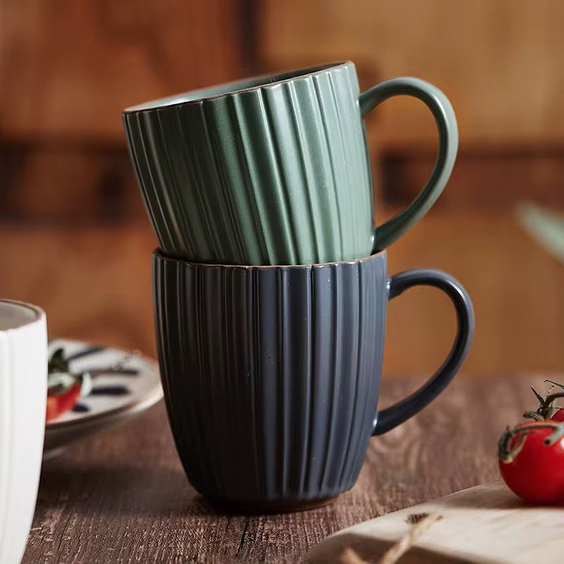 Green Minimal Ribbed Ceramic Coffee Mug | ARIKA