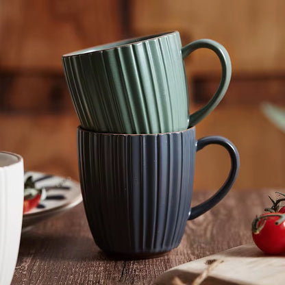 Green Minimal Ribbed Ceramic Coffee Mug | ARIKA
