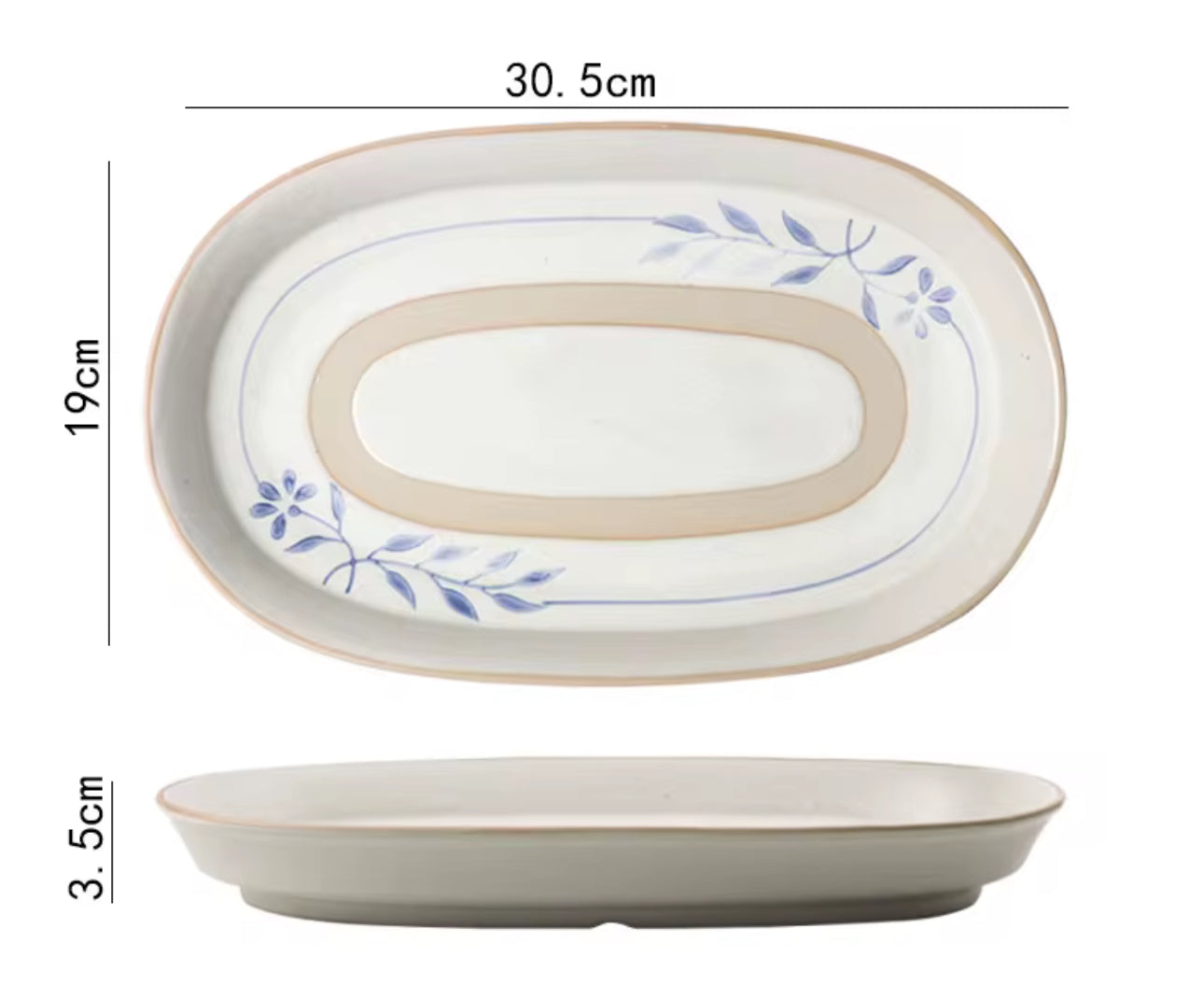 Ceramic Oval Serving Platter – Blue Floral Design - 12 inch | ARIKA