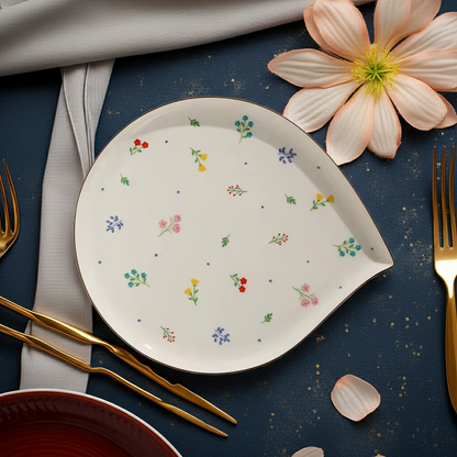 Floral Ceramic Plate with Gold Rim | Elegant Everyday Tableware